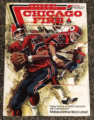 1974 Wfl World Football League Chicago Fire Poster Wgn 9 Carling Black Label