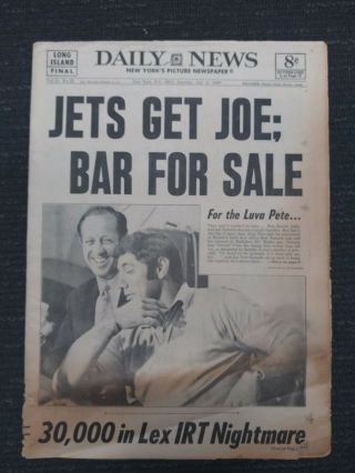 Joe Namath - Jets - Football - 1969 York Daily News Newspaper