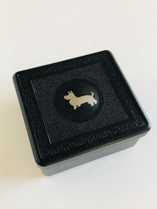 Vintage Art Deco Black Embossed Trinket Box W/lid Scottish Terrier Silhouette