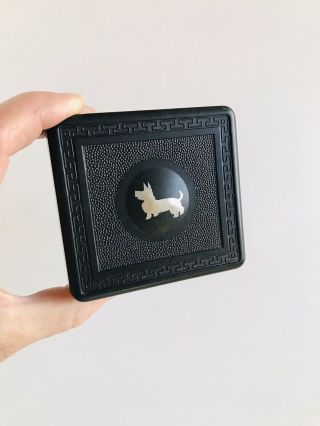 Vintage ART DECO Black Embossed TRINKET BOX w/Lid Scottish Terrier Silhouette 2