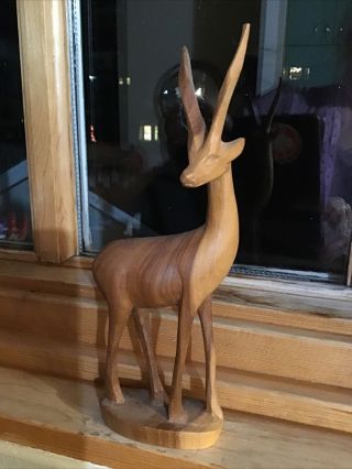 Set Of 3 1960 Vintage Carved Wood Gazelle Deer Antelope From Kenya Africa