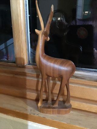 Set of 3 1960 Vintage Carved Wood Gazelle Deer Antelope from Kenya Africa 2