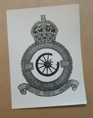 Vintage Photograph Badge Drawing Squadron 59 Raf Ab Uno Disce Omnes