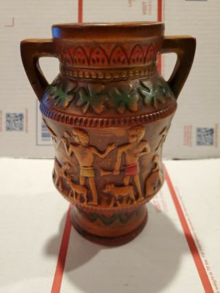 Vintage Norleans Redware Egyptians Pyramids Shamrock Motif Vase Urn