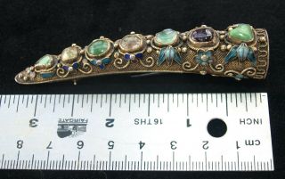 Antique Chinese Silver Gold Finger Nail Guard Brooch With Gem Stones