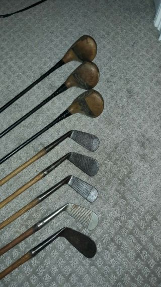 8 Old Antique Wood Shaft Golf Clubs