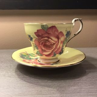 Vtg Paragon By Appointment Bone China Pink Rose Yellow Porcelain Tea Cup Saucer