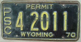 1970 Wyoming Public Service Commission Permit License Plate 4 2011