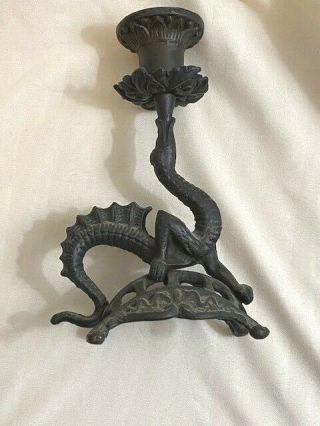 Antique Brass Dragon Candle Stick Holder