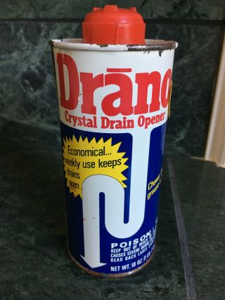 Vintage Drano Crystal Drain Opener 1977 Tin Can 18oz - Discontinued / Full