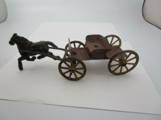 19th C Antique Tin & Cast Iron Horse Drawn Wagon