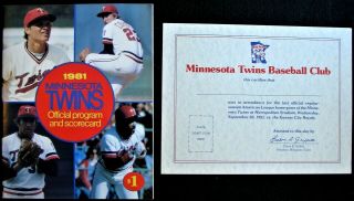 Sep 30,  1981 Minnesota Twins Last Game @ Met Stadium Program & Certificate