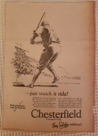 1924 Choice Large Babe Ruth Baseball Chesterfield Ad