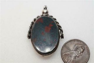 Antique Late Victorian English Sterling Silver Bloodstone Seal Spinner Fob
