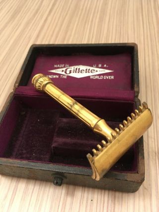 Vintage Antique Gillette Safety Razor,  Gold Box Old Style Comb