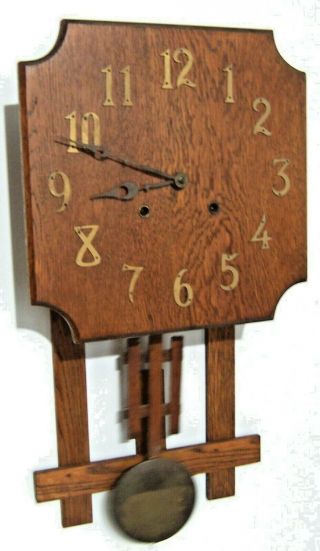 Antique Arts & Crafts Mission National Clock Co Oak Wall Clock
