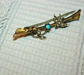 Antique Victorian 9ct.  Gold Pin/brooch Swallow Bird & Seed Pearls