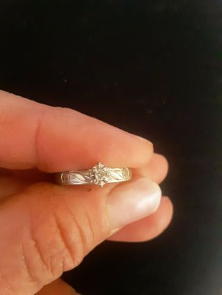 Antique 10k White Gold Ring With Small Natural Diamond Size 5