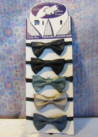 Very Rare Vintage Antique " Silk - Tex " Store Display Leather Bow Ties Neckties