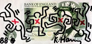 Keith Haring Signed Uk One Pound Bill Vintage Hand Signed (pop Art)