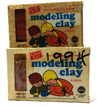 Vtg 1994 2 - Boxes Klean Klay Non - Hardening Non Toxic Modeling Clay No.  19 Usa
