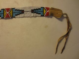 Vintage or Antique Native American Indian Beaded Headband With Tanned Leather 3