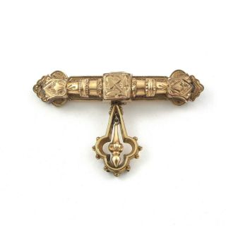 Antique Victorian Bar Pin Brooch Dangle Gold Filled Gf