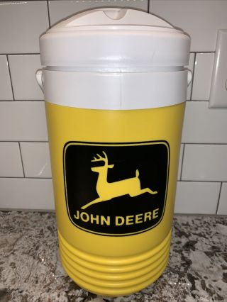 Vtg John Deere Water Jug Cooler Igloo 1 Gallon Yellow Plastic