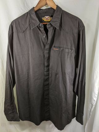 Harley Davidson Mens Solid Long Sleeves Button Down Gray Shirt Size Large