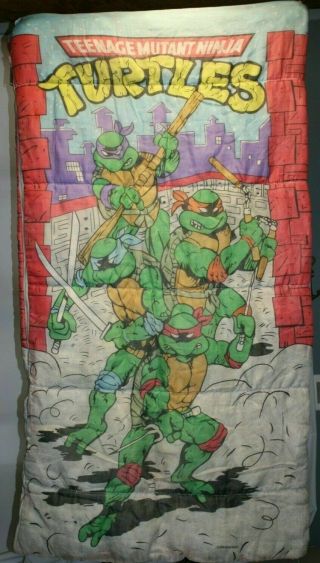 Vintage 1988 Teenage Mutant Ninja Turtles Kids Sleeping Bag.  30 X 57in.