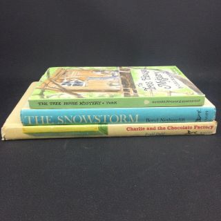 3 VINTAGE YA BOOKS: THE TREE HOUSE MYSTERY,  THE SNOWSTORM,  CHARLIE & THE CHOCOLA 3