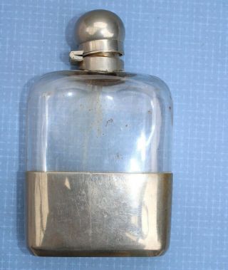 Antique Vintage Empty Whiskey Flask Glass Silver Plated Collectible