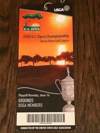 Us Open Championship Monday Playoff Ticket Tiger Woods Rocco Mediate 2008