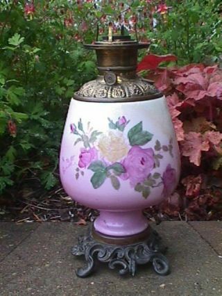 Large Oil Lamp Base Antique Gwtw Gone With The Wind Flowers Base Ornate Font (1)