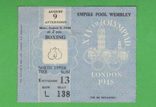 1948 London Olympics Ticket Boxing Wembley August 9th