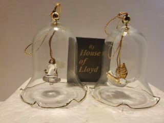 Vintage Christmas Around The World Glass Bells 24kt Gold Trim Bird & Bell