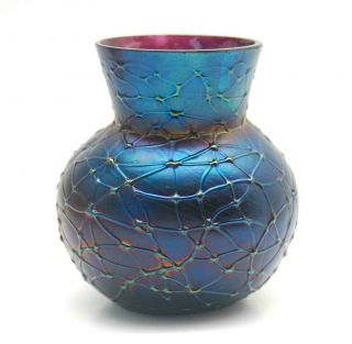 Vintage Antique Iridescent Carnival Glass Vase Amethyst Connected Dot Web