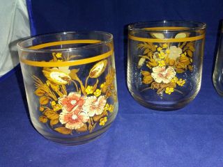 Vtg 70s Libbey Juice Drinking Glasses Set of 4 Mid Century Brown Flower 2