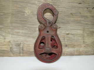 Antique Louden Cast Iron Drop Pulley Carrier Hay Trolley 125 Old Red Paint Barn