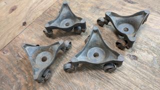 4 Antique Cast Iron Tripod Dolly Caster Wheels Stove Piano Moving