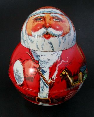 Vtg 1980 Cheinco Chein Industries Santa Roly Poly Candy Cookie Tin Christmas