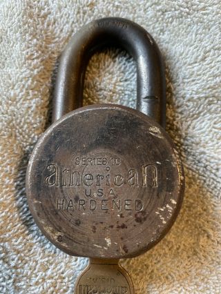Vintage American U.  S.  A.  Hardened Padlock Series 10 Vgi With One Key