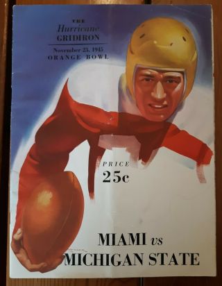 Vintage 52 Page November 23 1945 Orange Bowl Program Miami Vs Michigan State