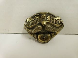 Vintage Belt Buckle Mustache Rides 5 Cents Made In U.  S.  A.