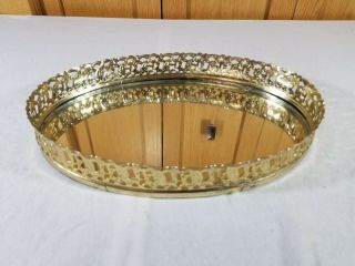 Vintage Vanity Mirror Tray Perfume Make Up Tray Gold Metal French Style
