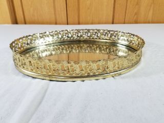 Vintage Vanity Mirror Tray Perfume Make Up Tray Gold Metal French Style 3