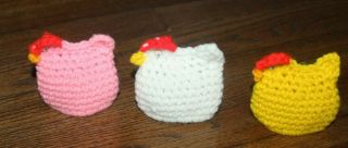 Vintage Easter Googly Crocheted Hen Egg Covers Set Of Three