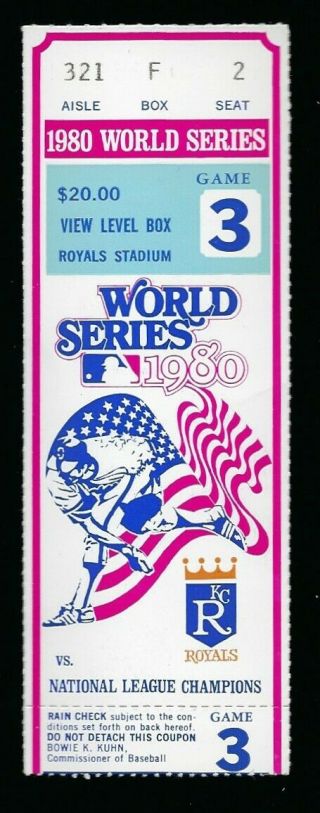 1980 World Series Game 3 Ticket Stub Philadelphia Phillies Vs Kc Royals
