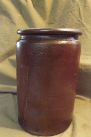 Rare Antique Signed Pickles Stoneware Preserve Jar Crock 10x6.  5 " W Repairs