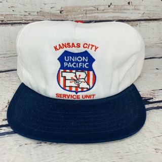 Vintage Union Pacific Railroad Hat Trucker Snapback Ballcap Kansas City Service